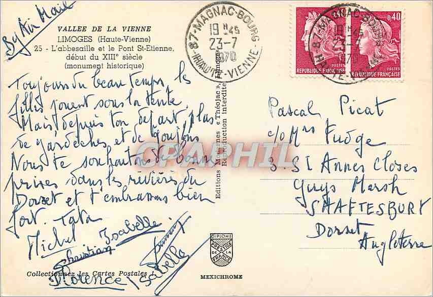 CPM Limoges Haute Vienne L'abbesaille et le Pont St Etienne  — Rückseite