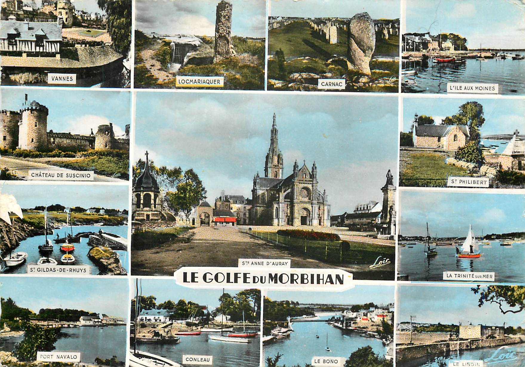 Le Golfe du Morbihan — vue panoramique avec 10 vignettes — éditeur Loïc
