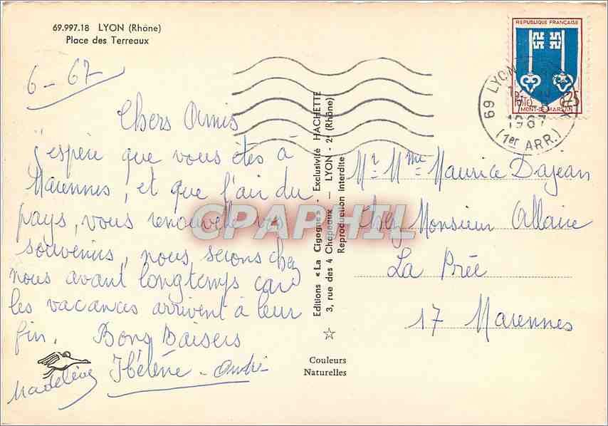CPM Lyon Rhone Place des Terreaux  — Verso
