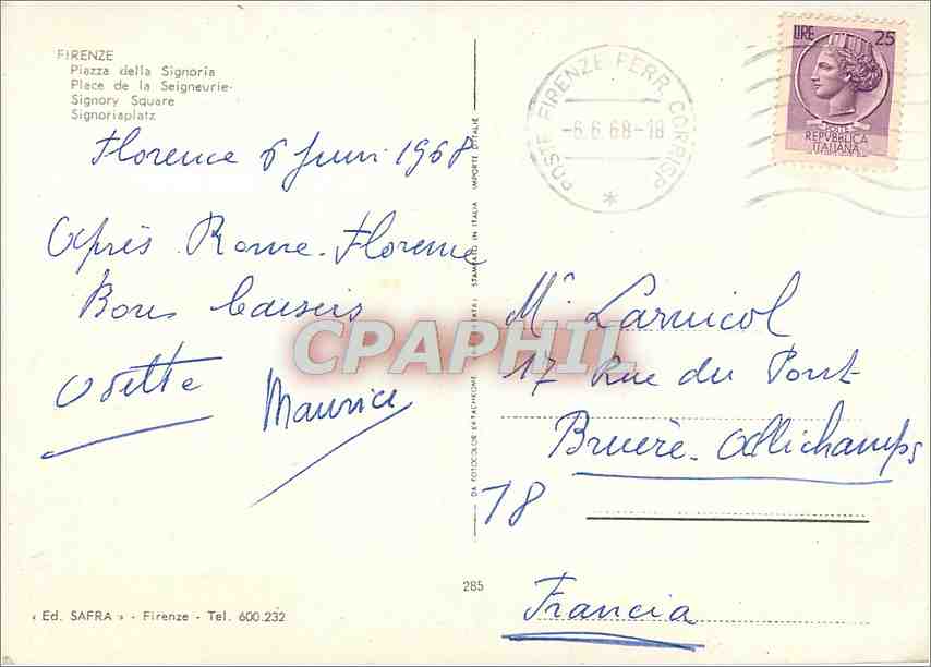 CPM Firenze Place de la Seigneurie  — Verso