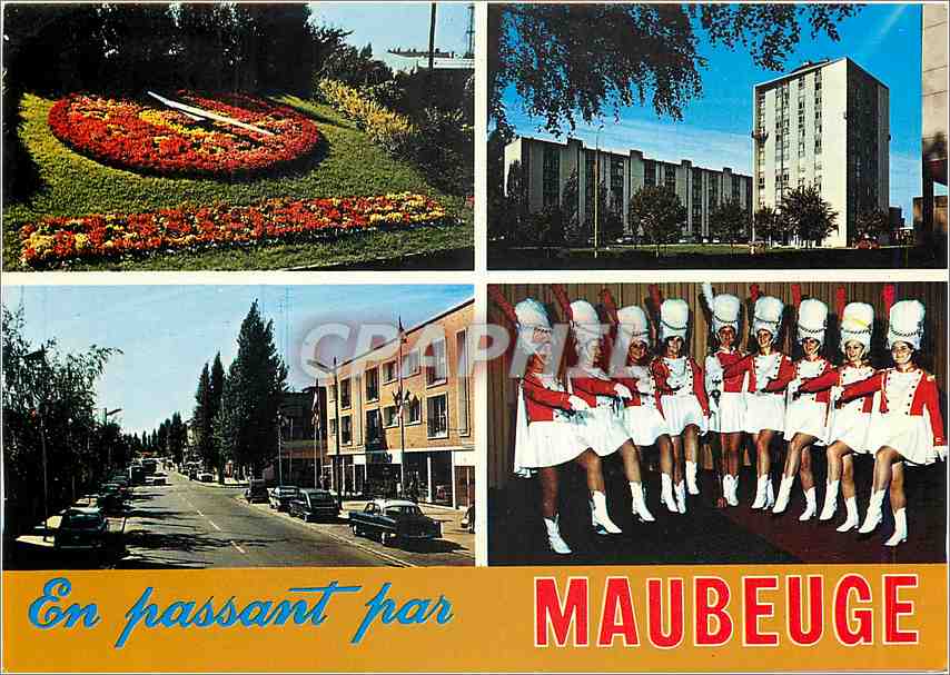 CPM Maubeuge Nord L'Horloge florale La Residence Rue de Paris Les majorettes 