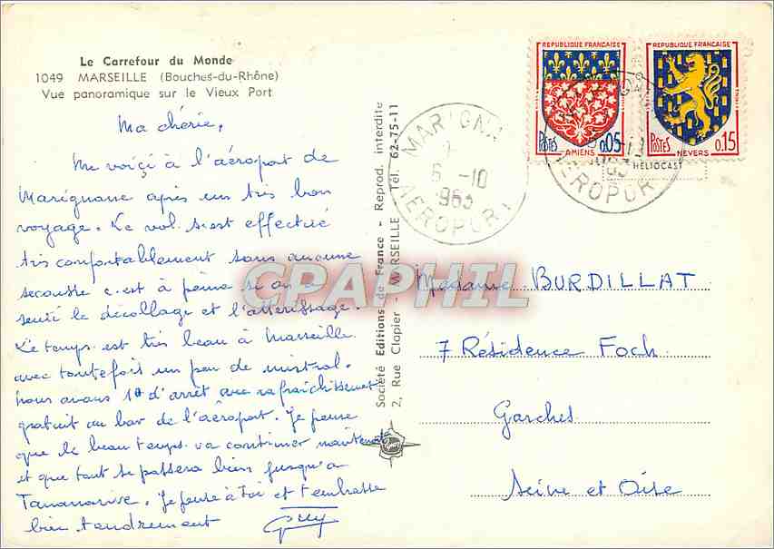 Vue panoramique sur le Vieux Port — Marseille — Éditions de France, n°1049 — Verso