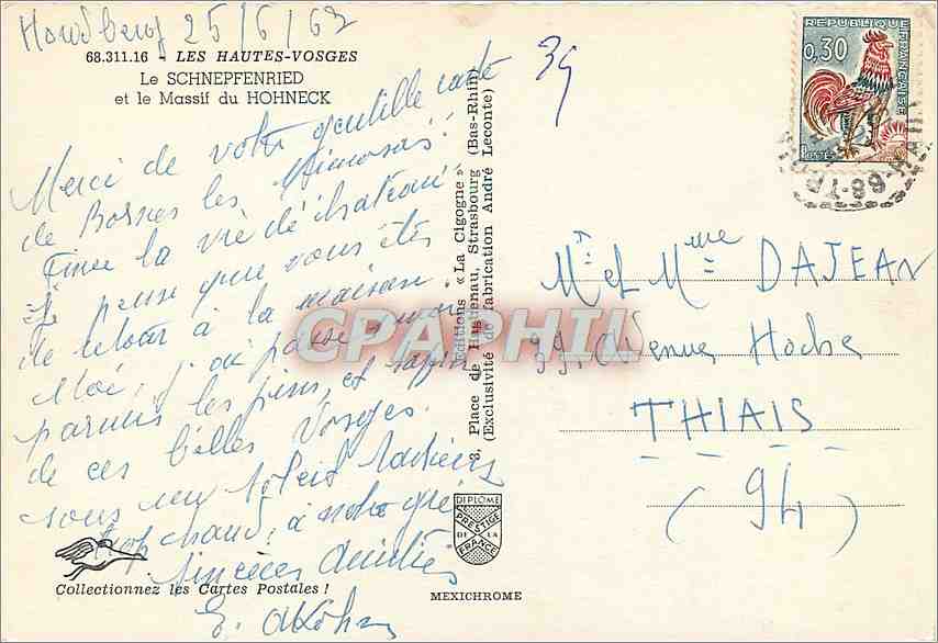 CPM Les Hautes Vosges Le Schnepfenried et le Massif du Hohneck  — Rückseite
