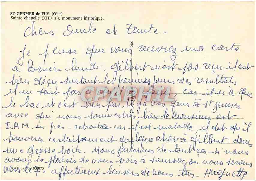 CPM St Germer de Fly Oise Sainte Chapelle monument historique  — Rückseite