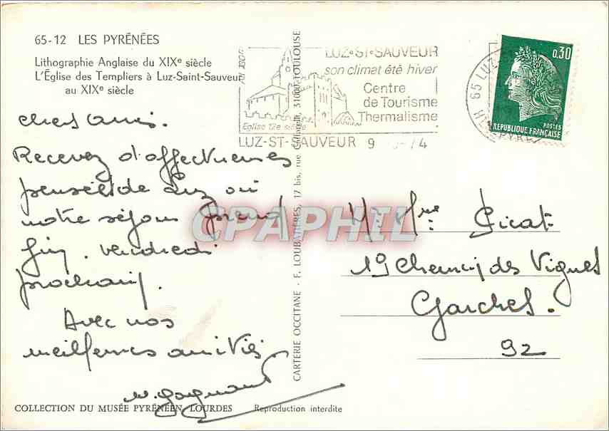 CPM L'eglise des Templiers a Luz Saint Sauveur  — Rückseite