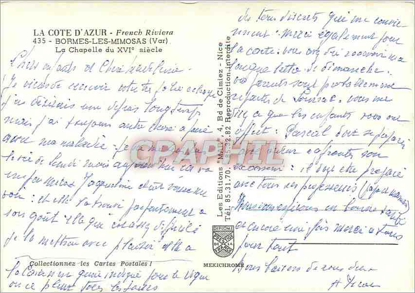 CPM Bormes les Mimosas Var La Chapelle  — Rückseite