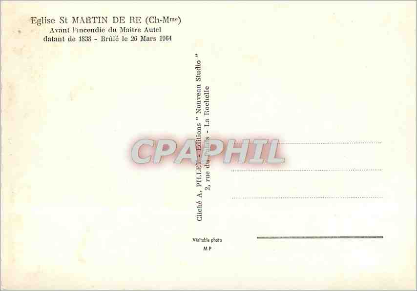 CPM Eglise St Martin de Re Che Mme Avant l'incindie du Maitre Autel  — Back