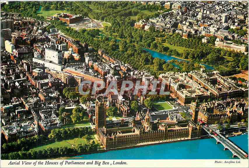 Luftbild der Houses of Parliament und Big Ben, London — Foto: Aerofilmu Ltd.
