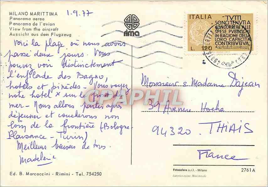 CPM Milano Marittima Panorama de l'Avion  — Rückseite