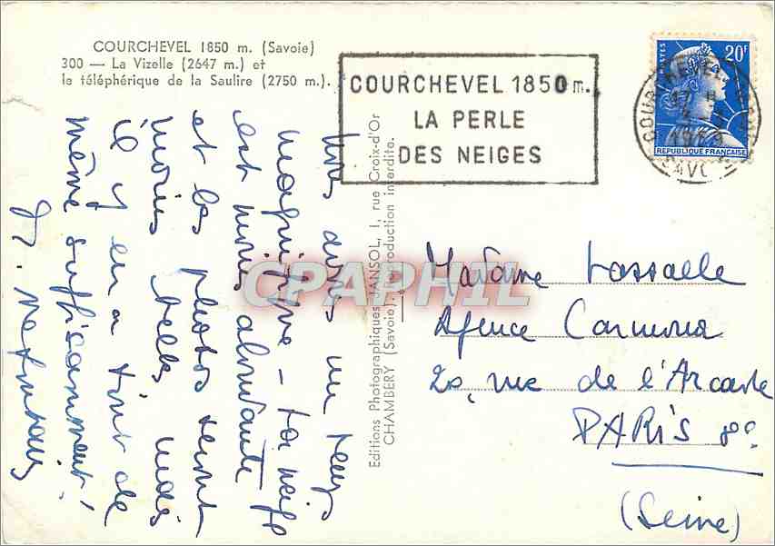 CPM Courchevel Savoie La Vizelle et le telepherique dela Saulire  — Rückseite