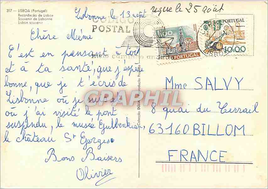 CPM Lisboa Portugal Souvenir de Lisbonne  — Rückseite