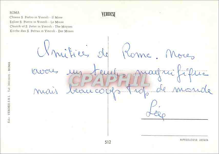 CPM Roma Eglise S Pierre in Vincoli  — Back