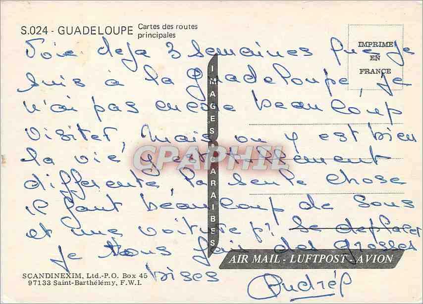 CPM Guadeloupe Cartes des routes principales  — Rückseite