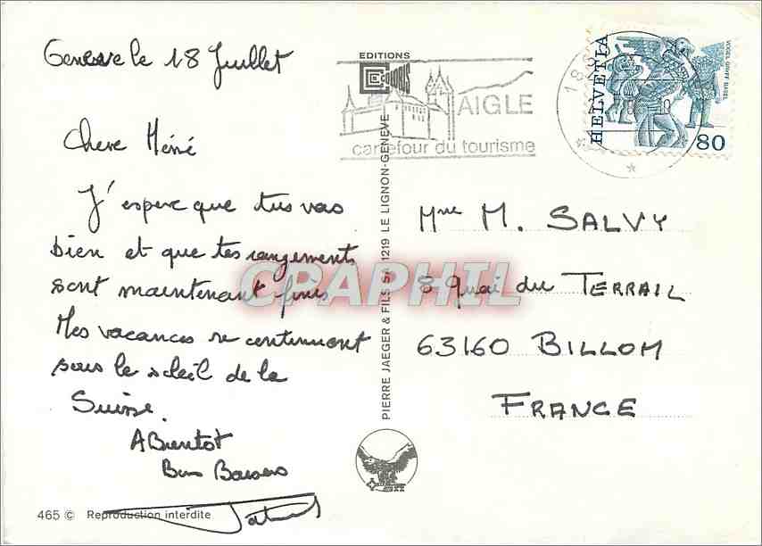 CPM Souvenir de Geneve  — Verso