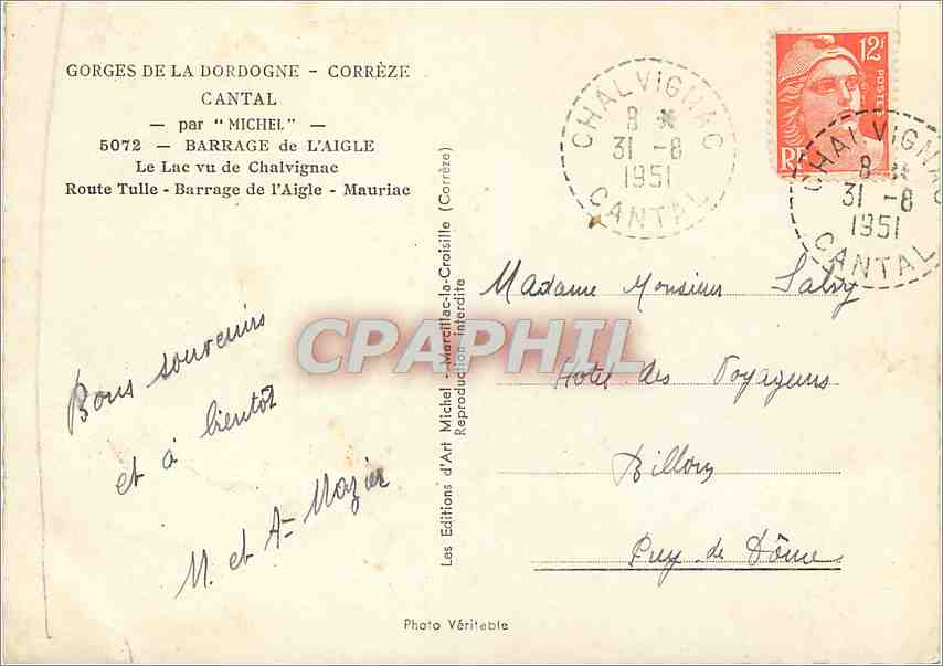 CPM Gorges de la Dordogne Correze Cantal  — Verso