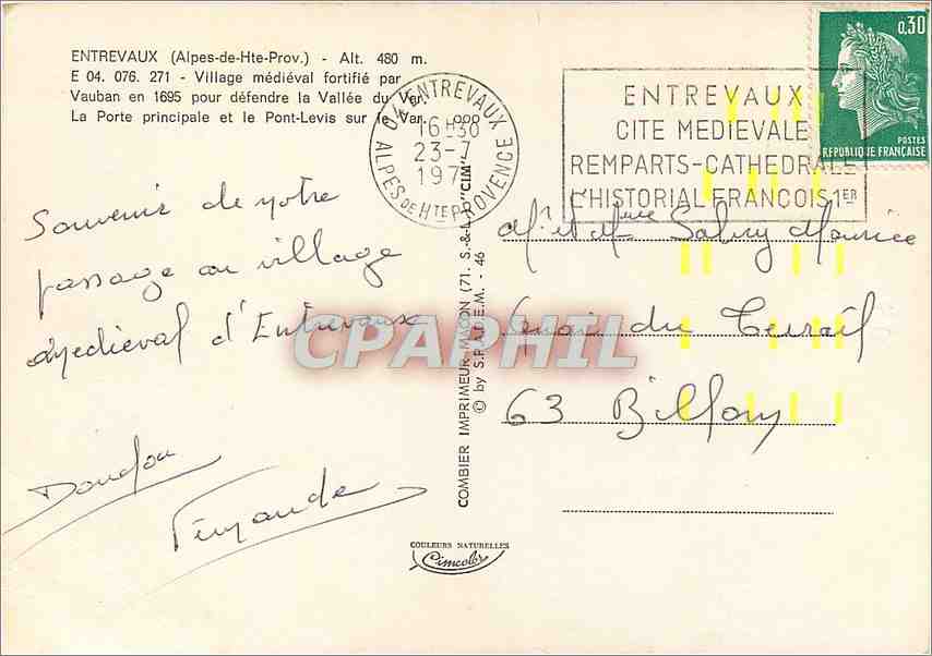 CPM Entrevaux Alpes de Hte Provence Village medieval fortifie par Vauban  — Rückseite