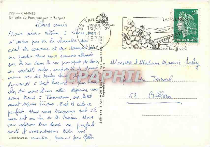 CPM Cannes Un coin du Port vue sur le Suquet Bateaux — Rückseite