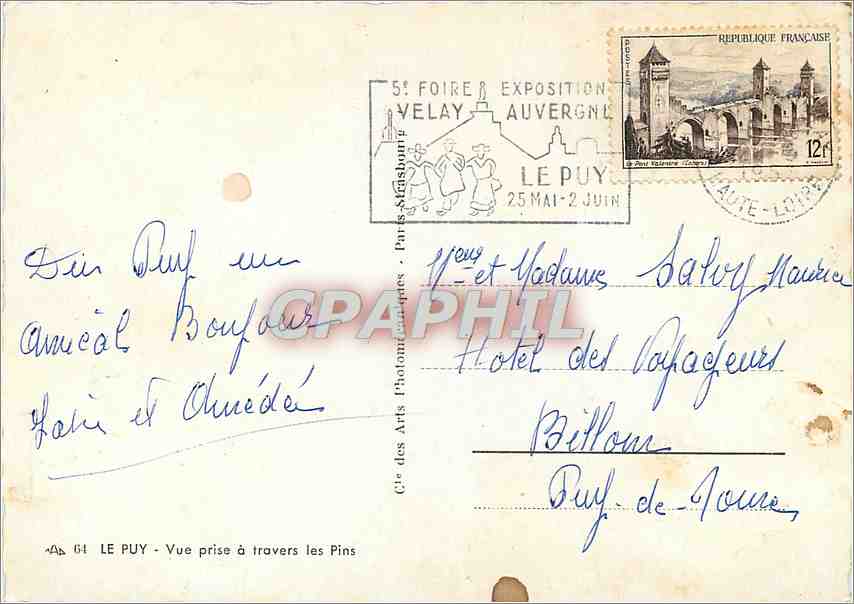 Le Puy-en-Velay — Vue prise à travers les Pins — Cie des Arts Photographiques — Verso