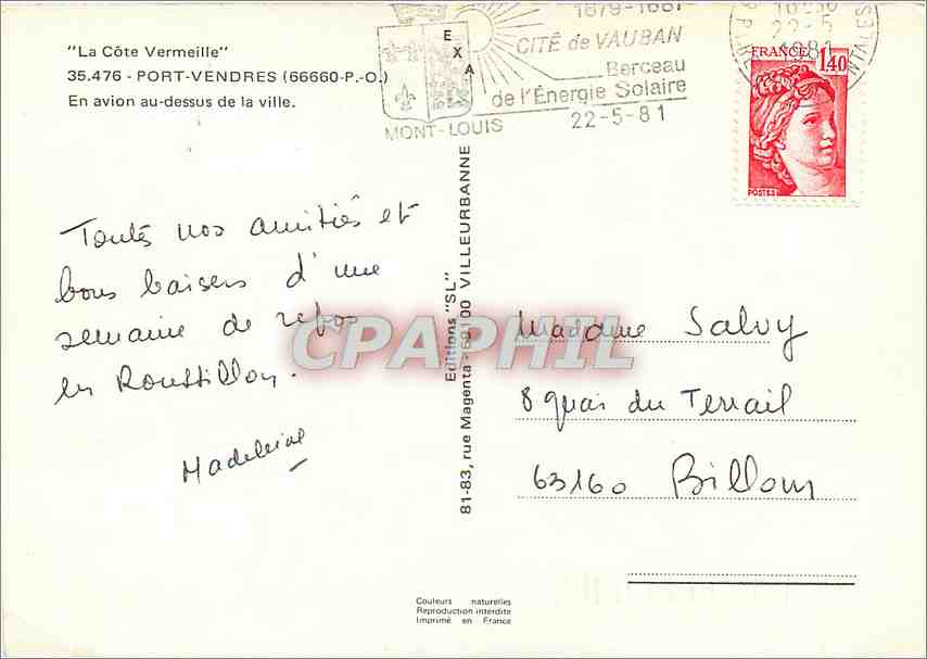 CPM Port Vendrees En avion au dessus de la ville  — Rückseite