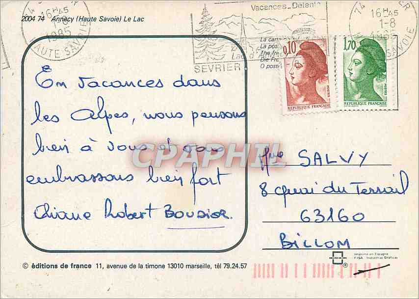 CPM Annecy Haute Savoie Le Lac  — Rückseite