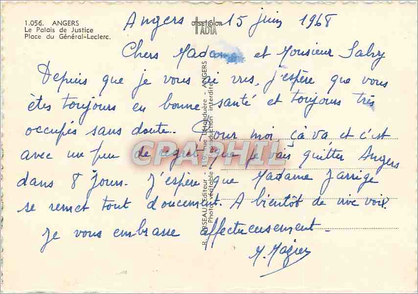 CPM Angers Le Palais de Justice Place du General Leclerc  — Rückseite