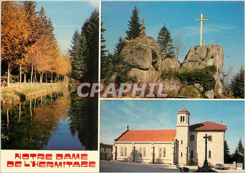 CPM Notre Dame de l'Hermitage Loire Etang au bord de la route 