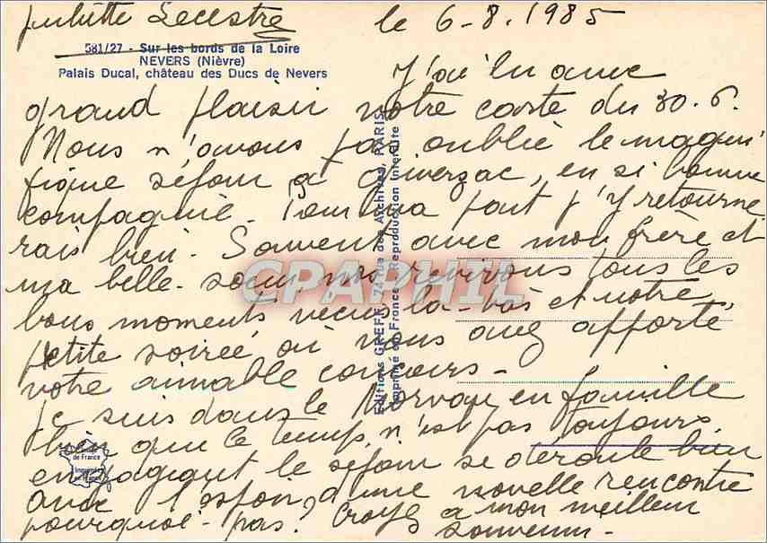 CPM Nevers Nievre Palais Ducal Chateau des Ducs de Nevers  — Rückseite