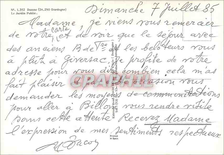 Domme — Jardin Public — Éditions René 44,40 — Rückseite