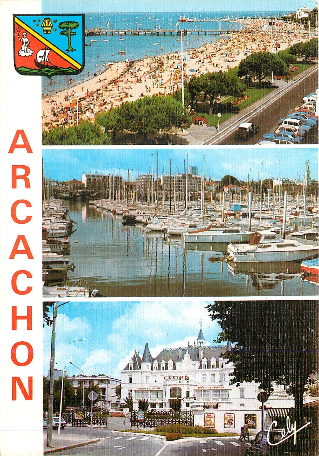 CPM Arcachon Le plage et les jetees Le port de plaisance Le Casino et la plage 