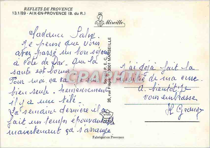 CPM Aix en Provence B du R  — Rückseite