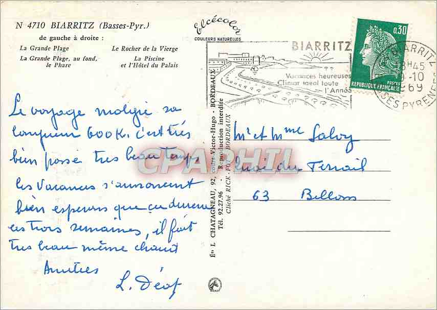 CPM Biarritz Basses Pyr de gauche a droite La Grande Plage Le Rocher de la Vierge  — Verso