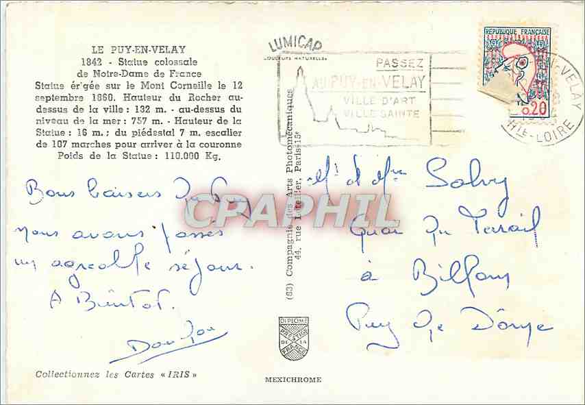 CPM Le Puy en Velay Statue colossale de Notre Dame de France  — Verso