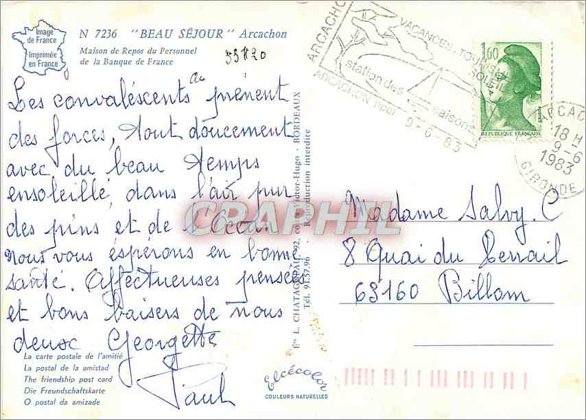 Beau Séjour — Arcachon — Imprimé en France, n° 7236 — Rückseite
