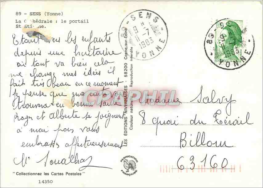 CPM Sens Yonne La Cathedrale le portain St Etienne  — Verso