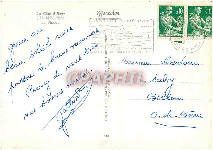 CPM La Cote d'Azur Juan les Pins La Pinede  — Rückseite