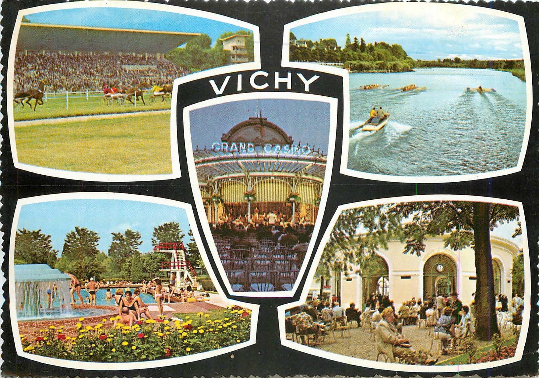 CPM Vichy La Source de l'Hopital La piscine et le sporting Club Les regates internationales 