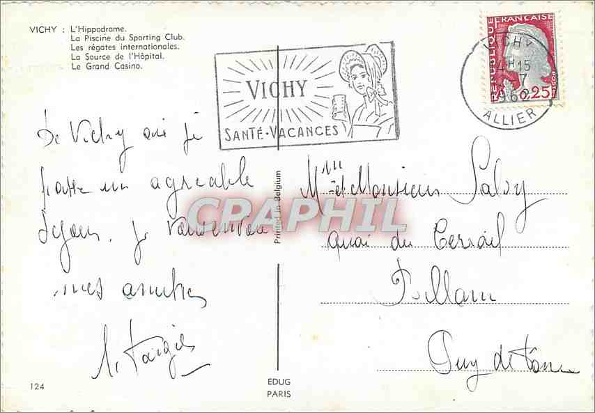 CPM Vichy La Source de l'Hopital La piscine et le sporting Club Les regates internationales  — Back