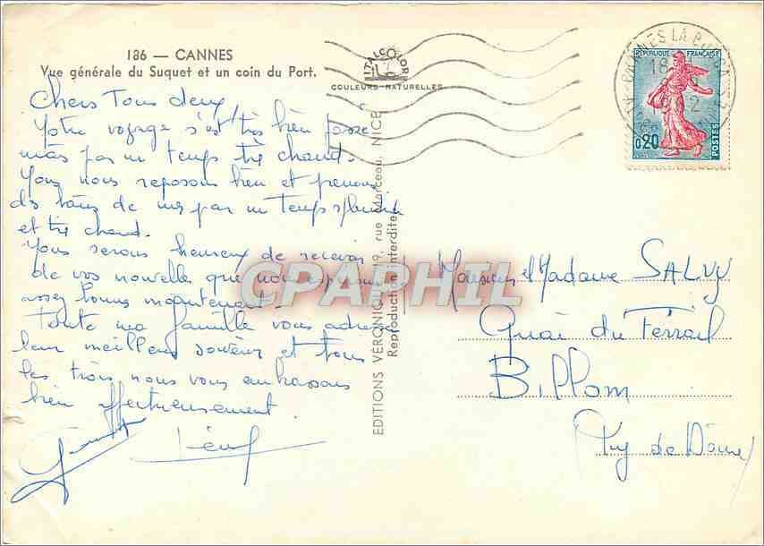 CPM Cannes Vue generale du Suquet et un coin du Port  — Rückseite