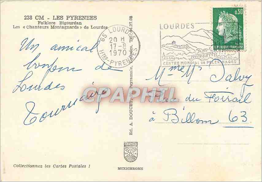 CPM CM Les Pyrenees Folklore Bigourdan Les Chanteurs Montagnards de Lourdes Folklore — Verso