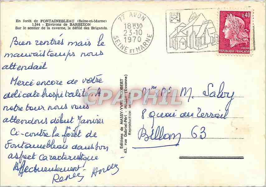 Wald von Fontainebleau — Höhleweg — Verlag Y. Hodbert — Rückseite