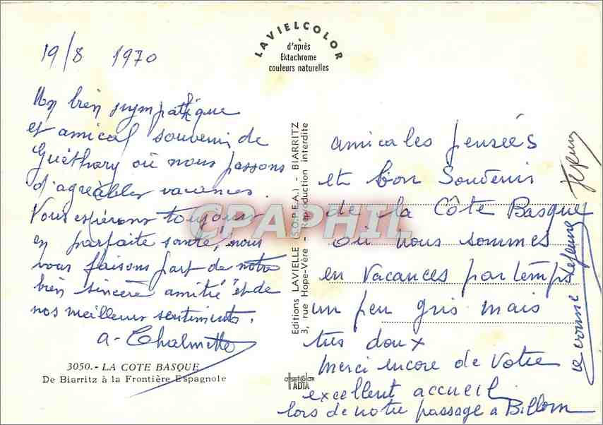 La Côte-Basque — Ciboure-Socoa, Biarritz, Hendaye, Saint-Jean-de-Luz — Éditions LAVIELLE — Rückseite