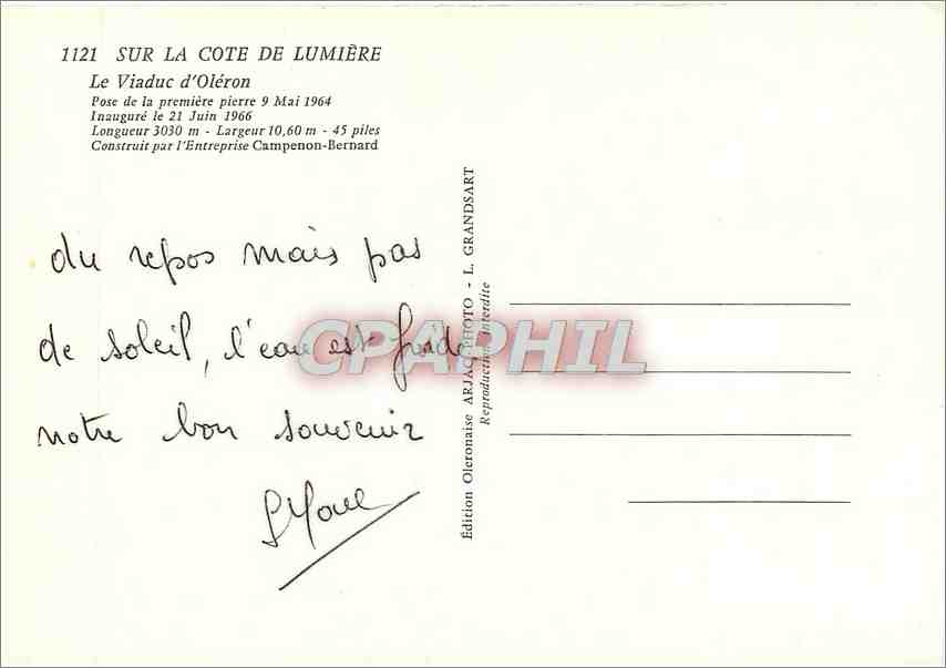 CPM Sur la Cote de Lumiere Le Viaduc d'Oleron  — Rückseite
