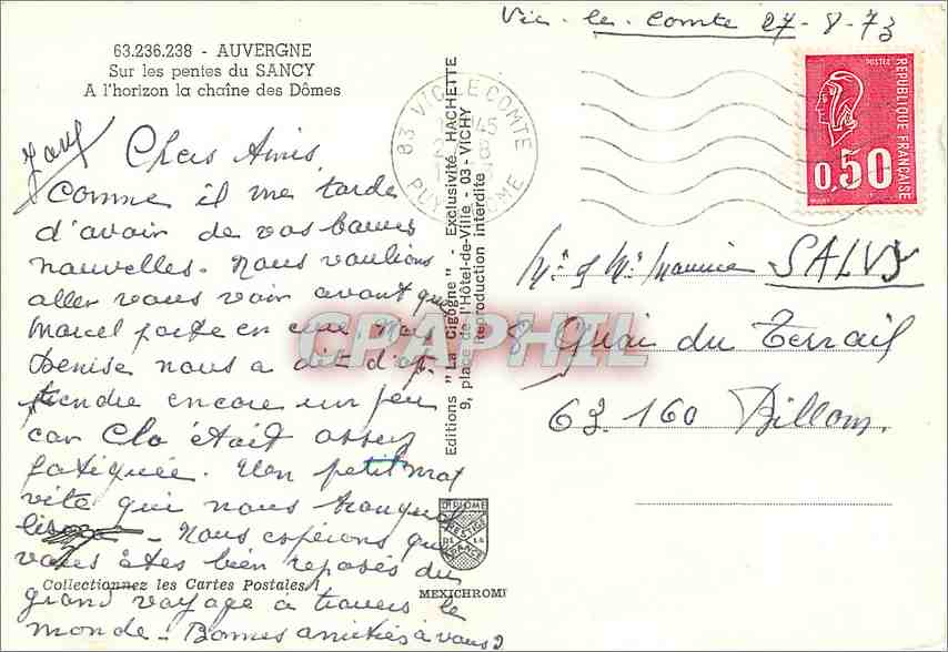 Vue des pentes du Sancy — Auvergne — Éditions IRIS — Verso