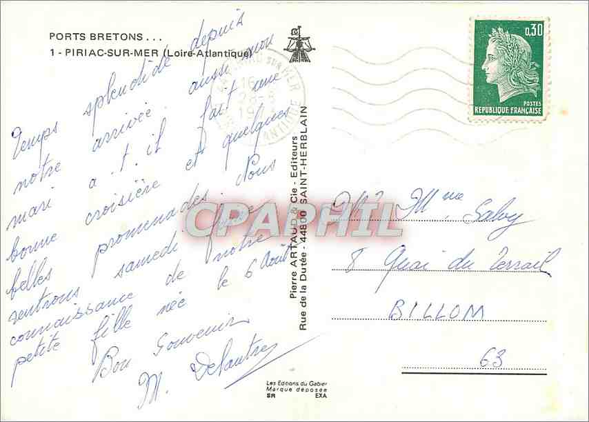 CPM Piriac sur Mer Loire Atlantique  — Rückseite