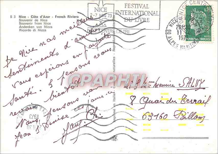 CPM Nice Cote d'Azur French Riviera Souvenir de Nice  — Rückseite