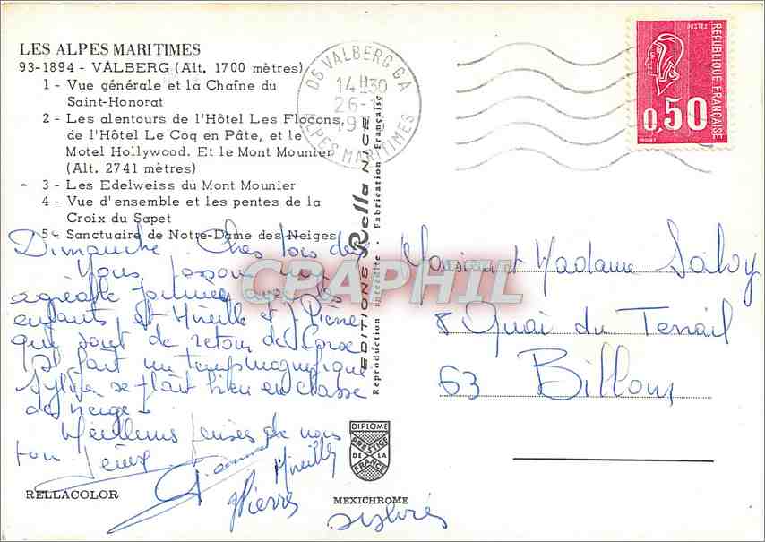 CPM Valberg Vue generale et la Chaine du Saint Honorat  — Rückseite