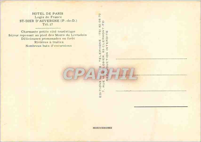 Hotel de Paris — Saint-Dier-d'Auvergne — Mexichrome Editions — Rückseite