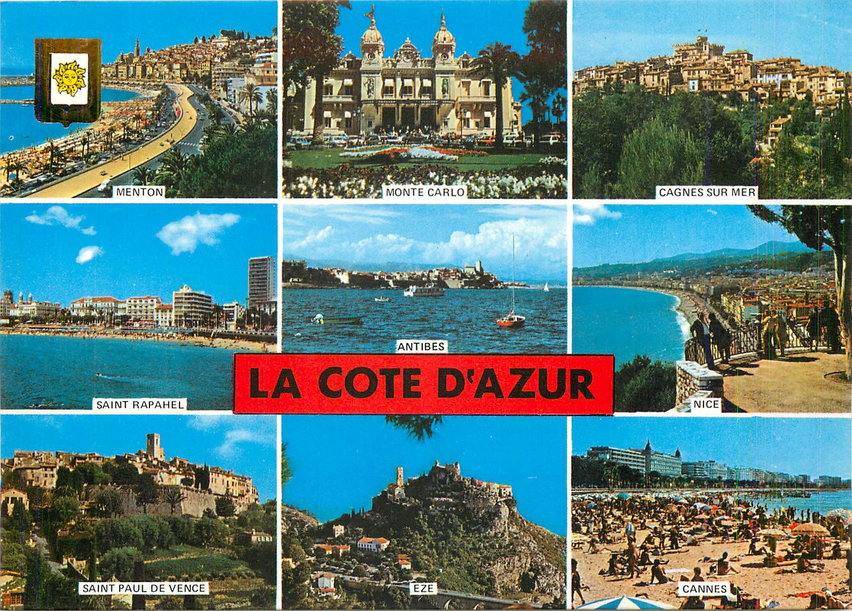 CPM Souvenir de la Cote d'Azur Menton Monte Carlo Cagnes sur Mer Saint Raphael Antibes Nice Saint Pa