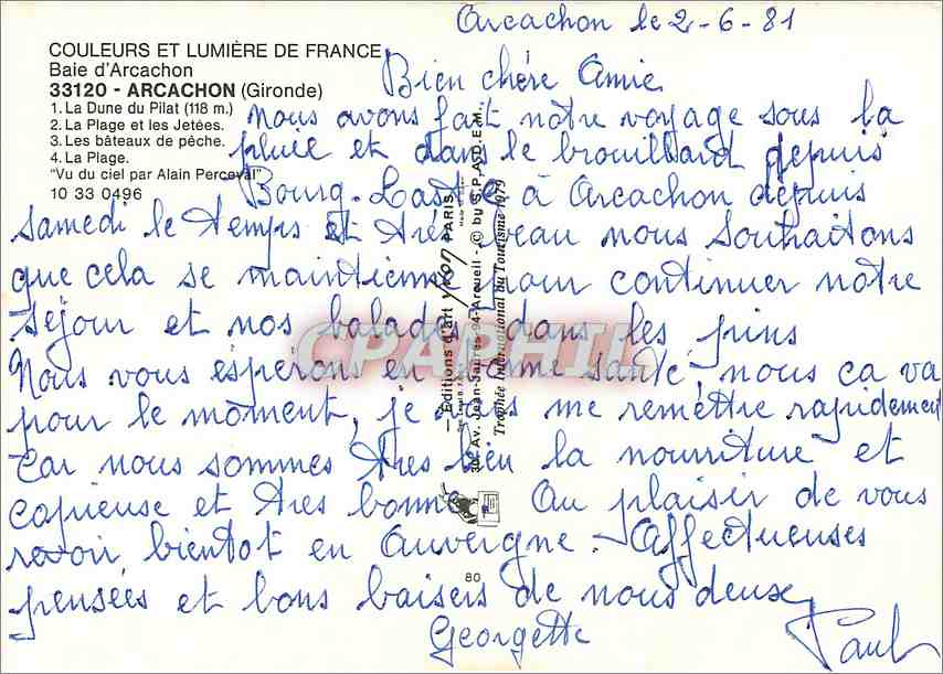 Arcachon — Panoramablick und Strandbilder — Éditions Jean-Sur-les-Écrivains — Rückseite