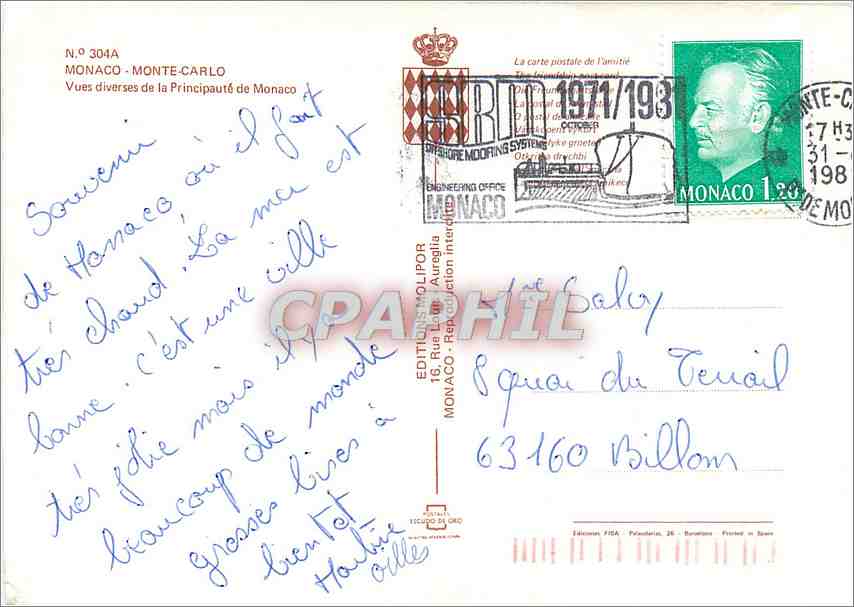 CPM Monaco Monte Carlo Vues diverses de la Principaute de Monaco  — Rückseite